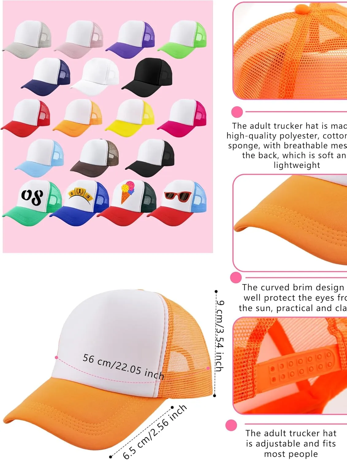 12 Pack Child Trucker Hats Bulk DIY Sublimation Baseball Cap Blank Mesh Trucker Cap for Kids Summer Outdoor Sports