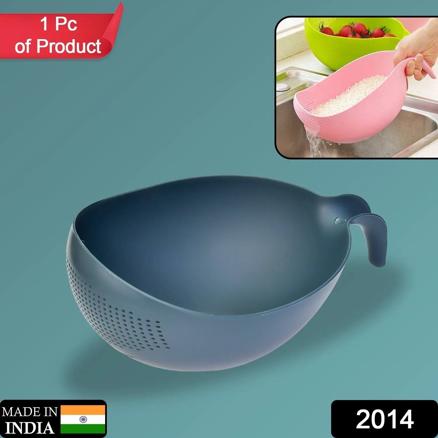2014 Plastic Rice Bowl / Food Strainer Thick Drain Basket with Handle for Rice, Vegetable & Fruit. (1Pc)