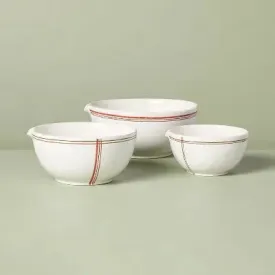 3pc Christmas Plaid Stripes Stoneware Mixing Bowl Set Cream/Red/Green - Hearth & Hand with Magnolia