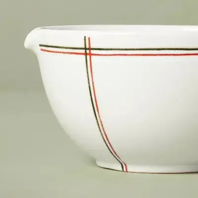 3pc Christmas Plaid Stripes Stoneware Mixing Bowl Set Cream/Red/Green - Hearth & Hand with Magnolia