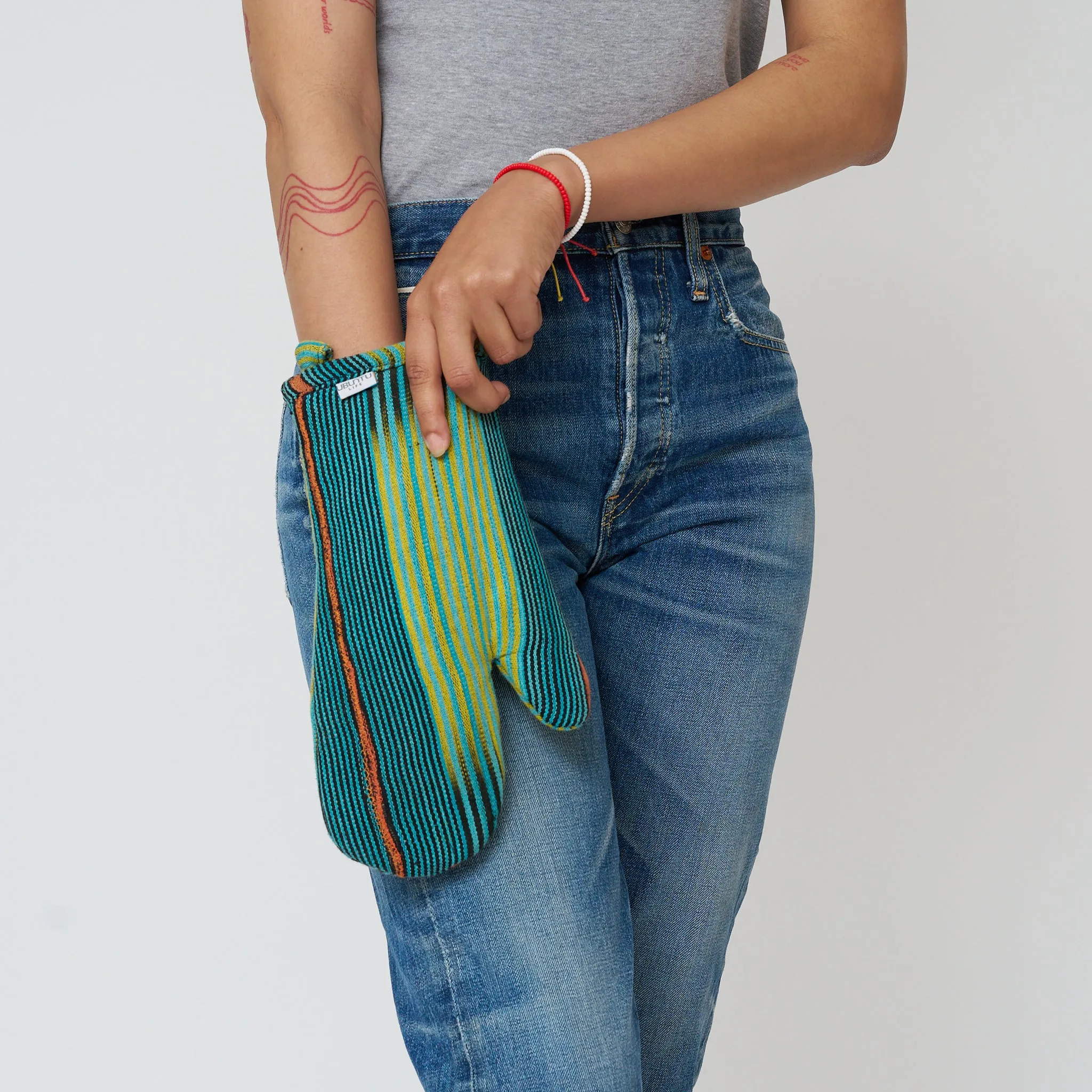 African Baule Oven Mitts - Indigo/Lime