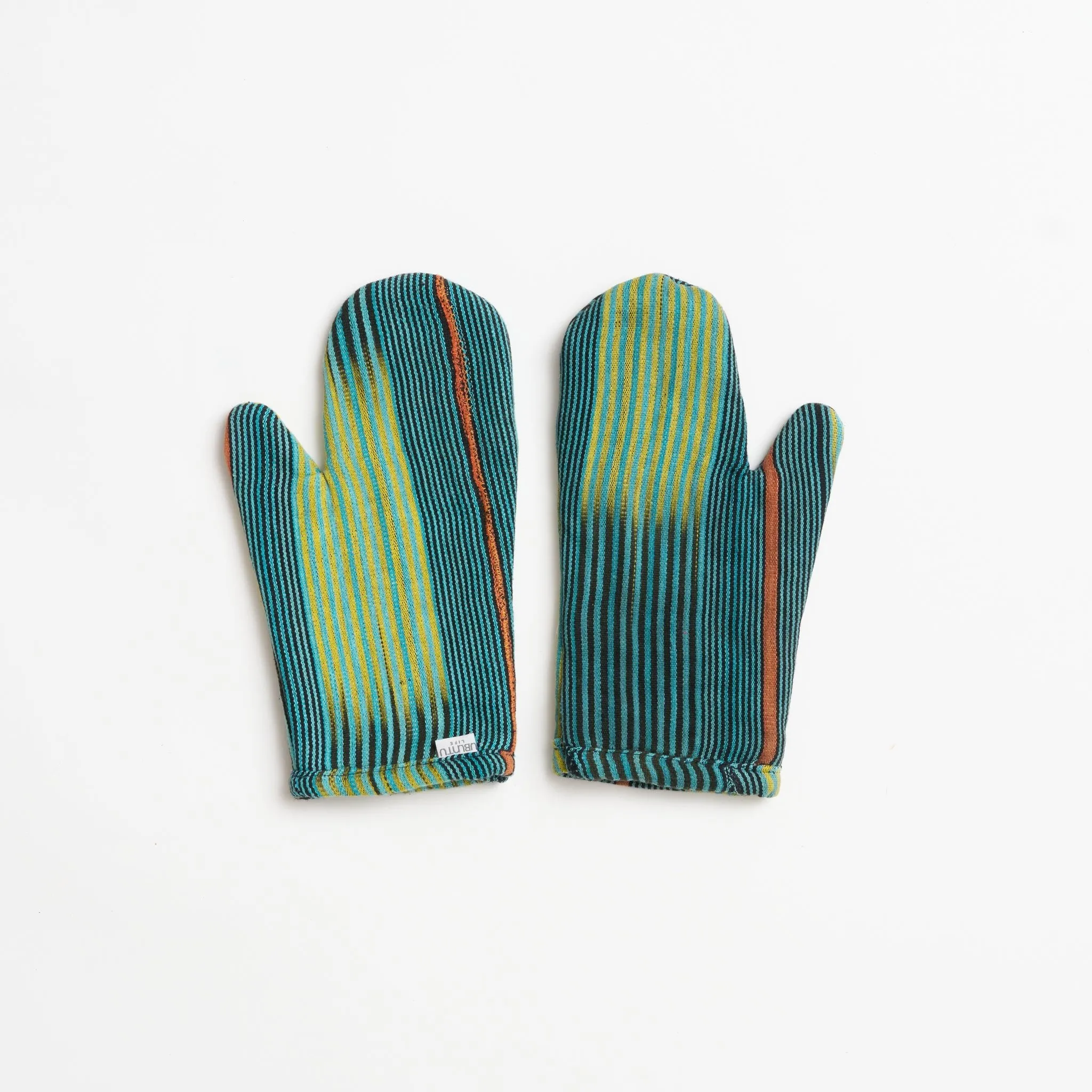 African Baule Oven Mitts - Indigo/Lime