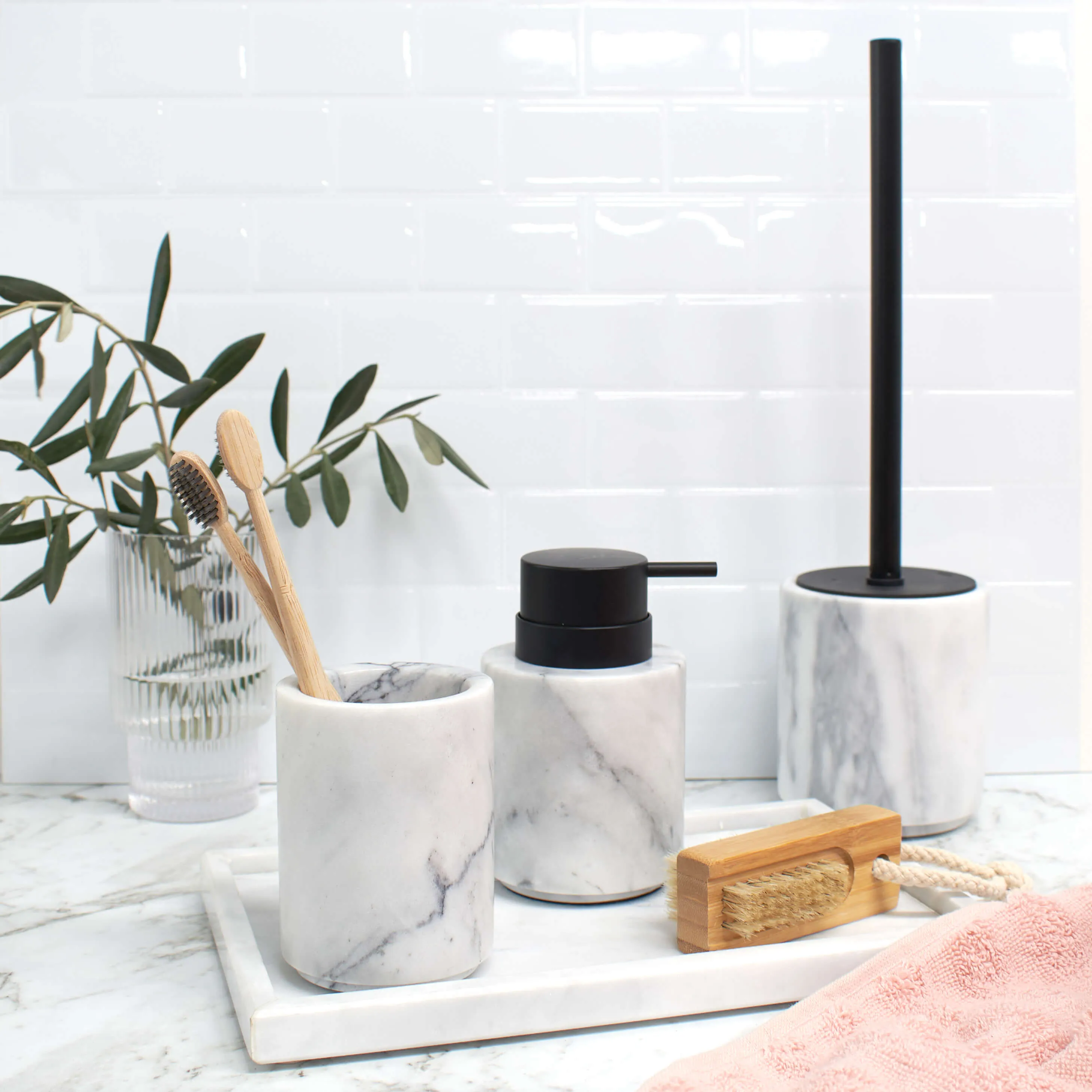 Apollo Toilet Brush Holder 9.5 x 36cm - White Marble