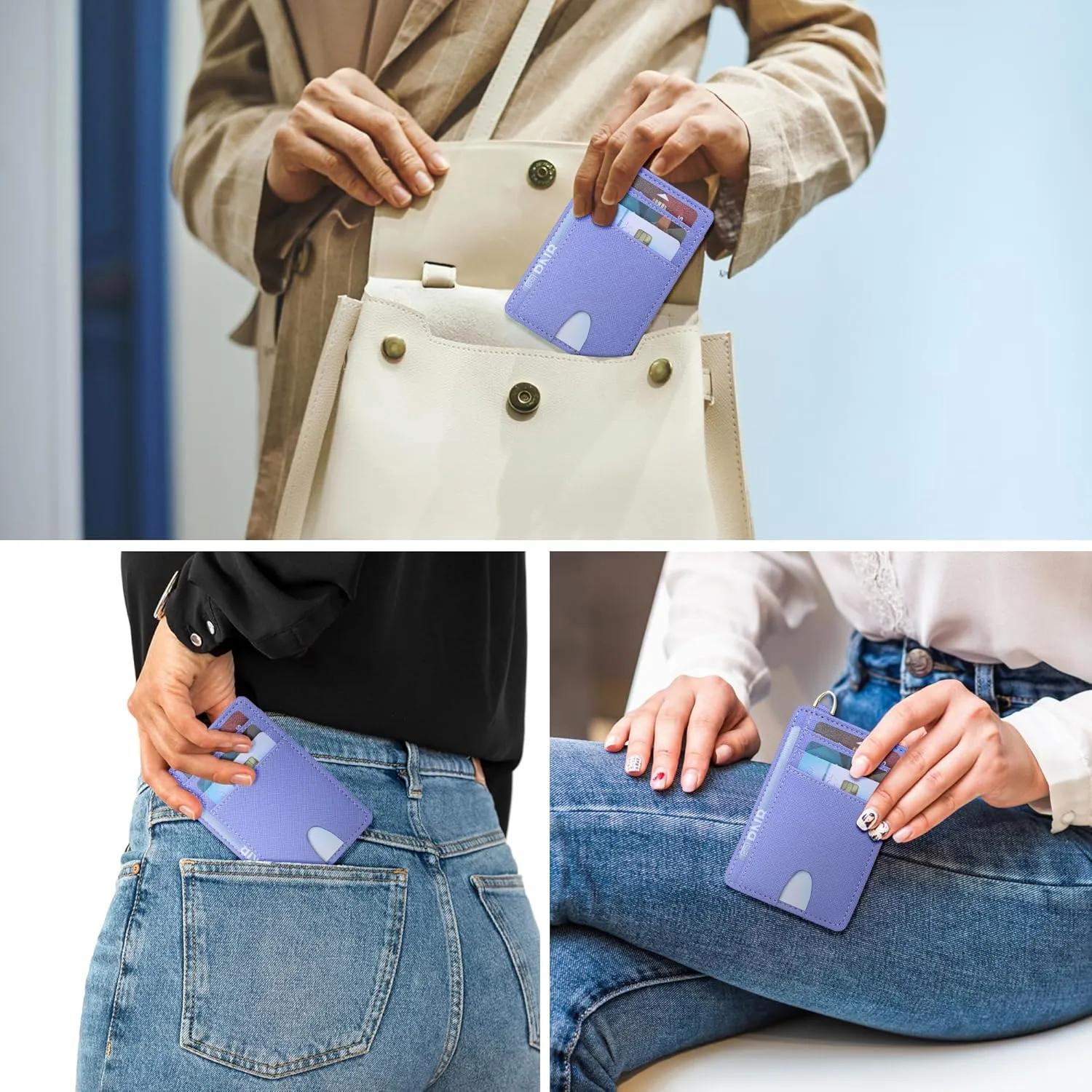 Badiya Credit Card Holder Slim Minimalist Wallet, Front Pocket Purse RFID Blocking Wallet Compact Card Case with ID Window for Women & Men