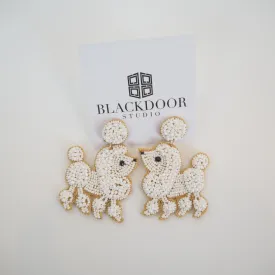 Beaded White Poodle Earrings
