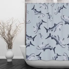Blue Shark Shower Curtains and Optional Bath Mats