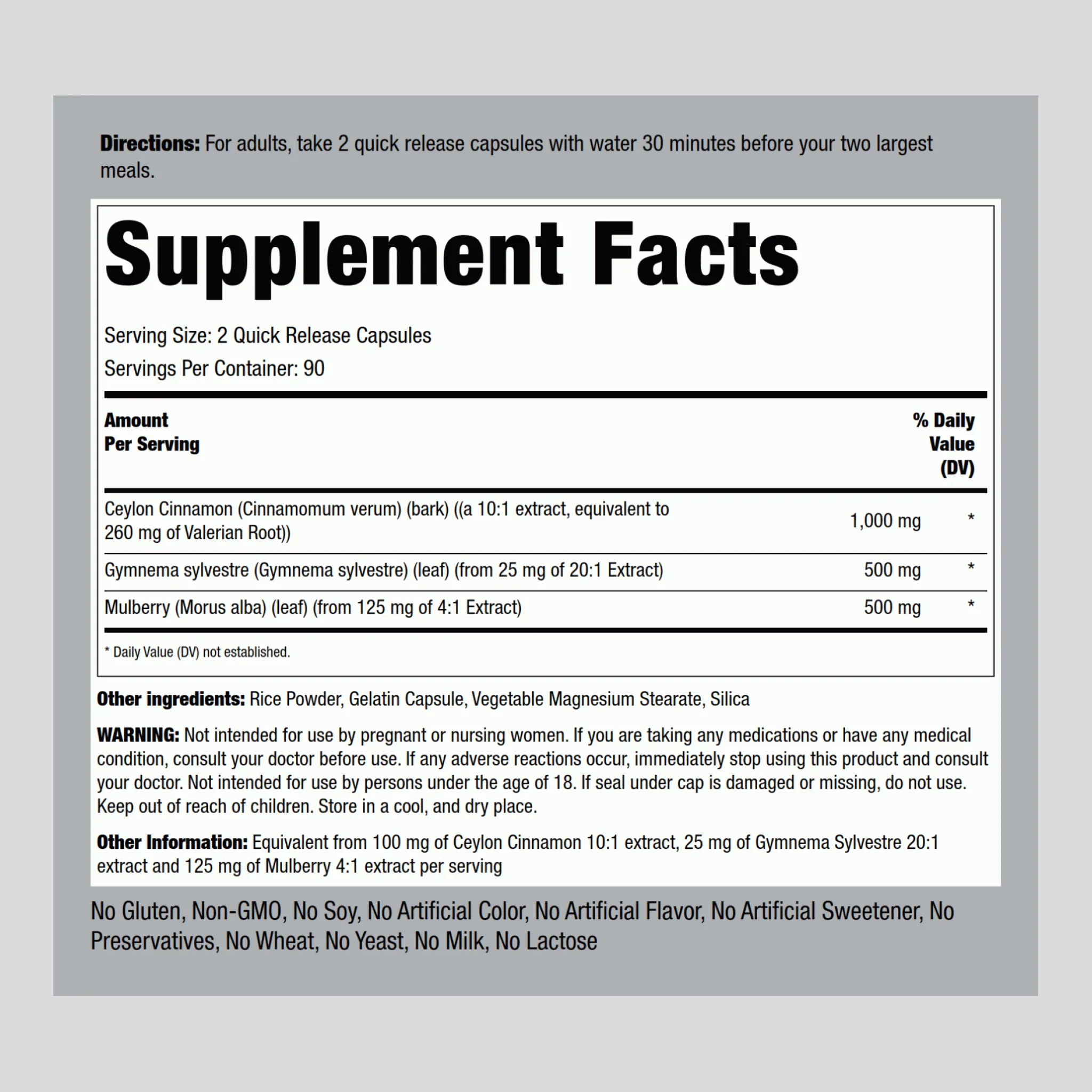 Ceylon Cinnamon Gymnema Mulberry Complex, 2000 mg (per serving), 180 Quick Release Capsules