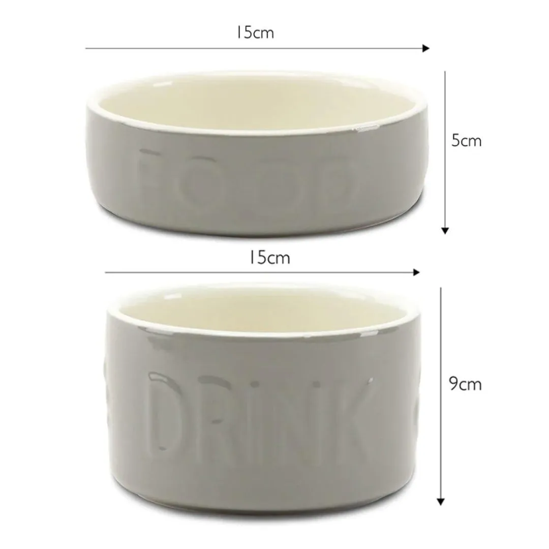 Classic 2 Piece Dog Food & Water Bowl Set - Grey