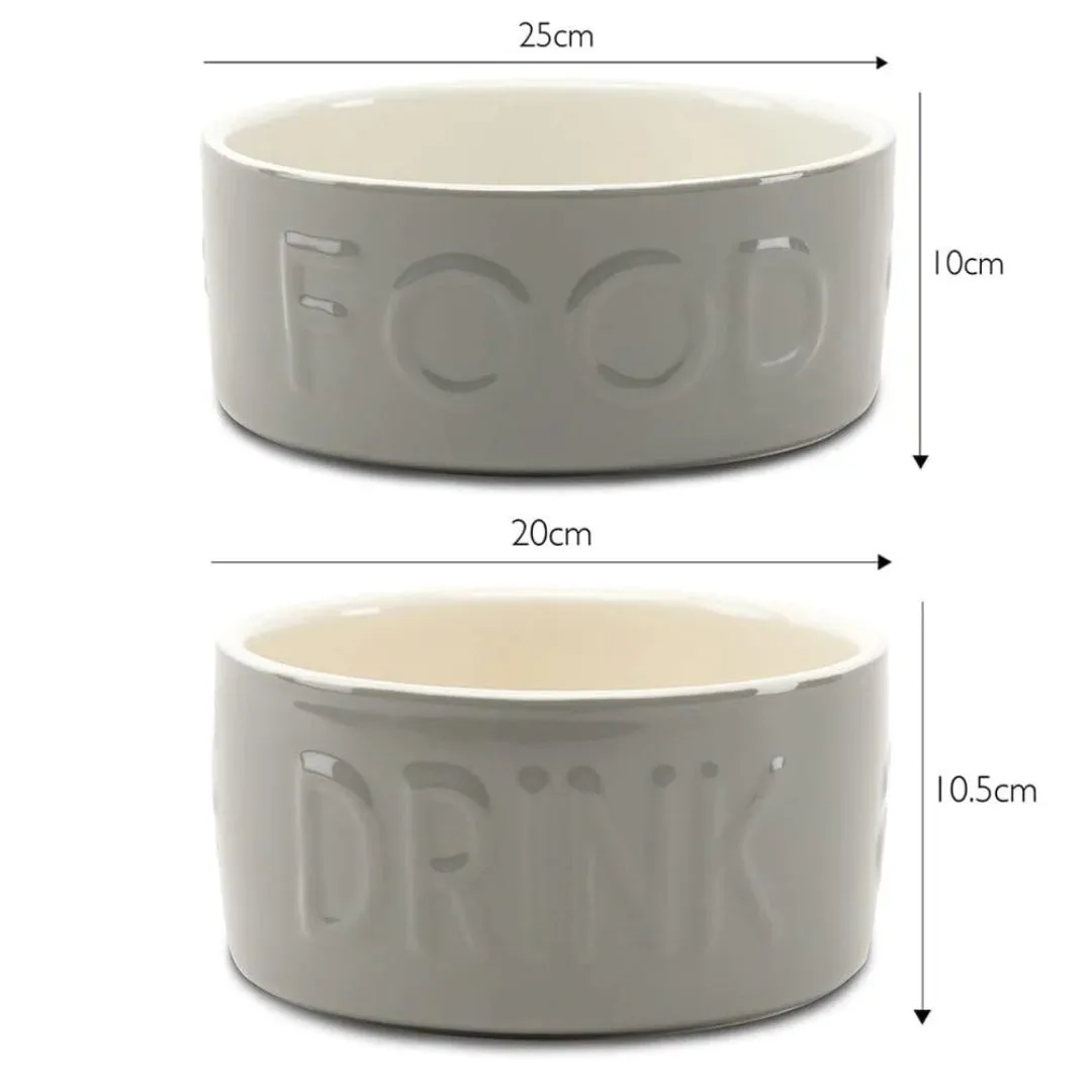 Classic 2 Piece Dog Food & Water Bowl Set - Grey