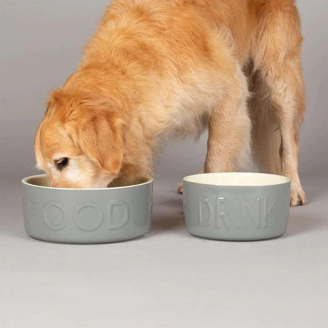 Classic 2 Piece Dog Food & Water Bowl Set - Grey