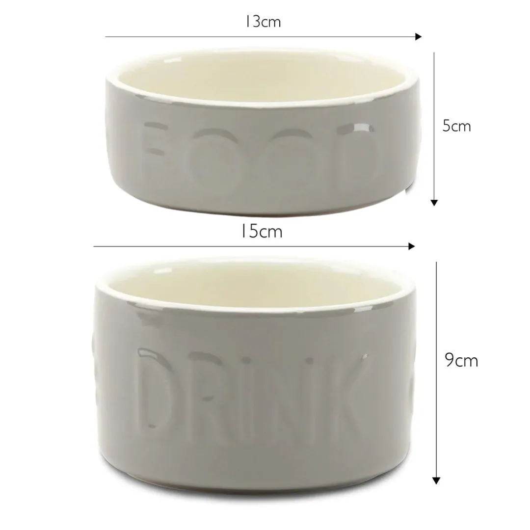 Classic 2 Piece Dog Food & Water Bowl Set - Grey