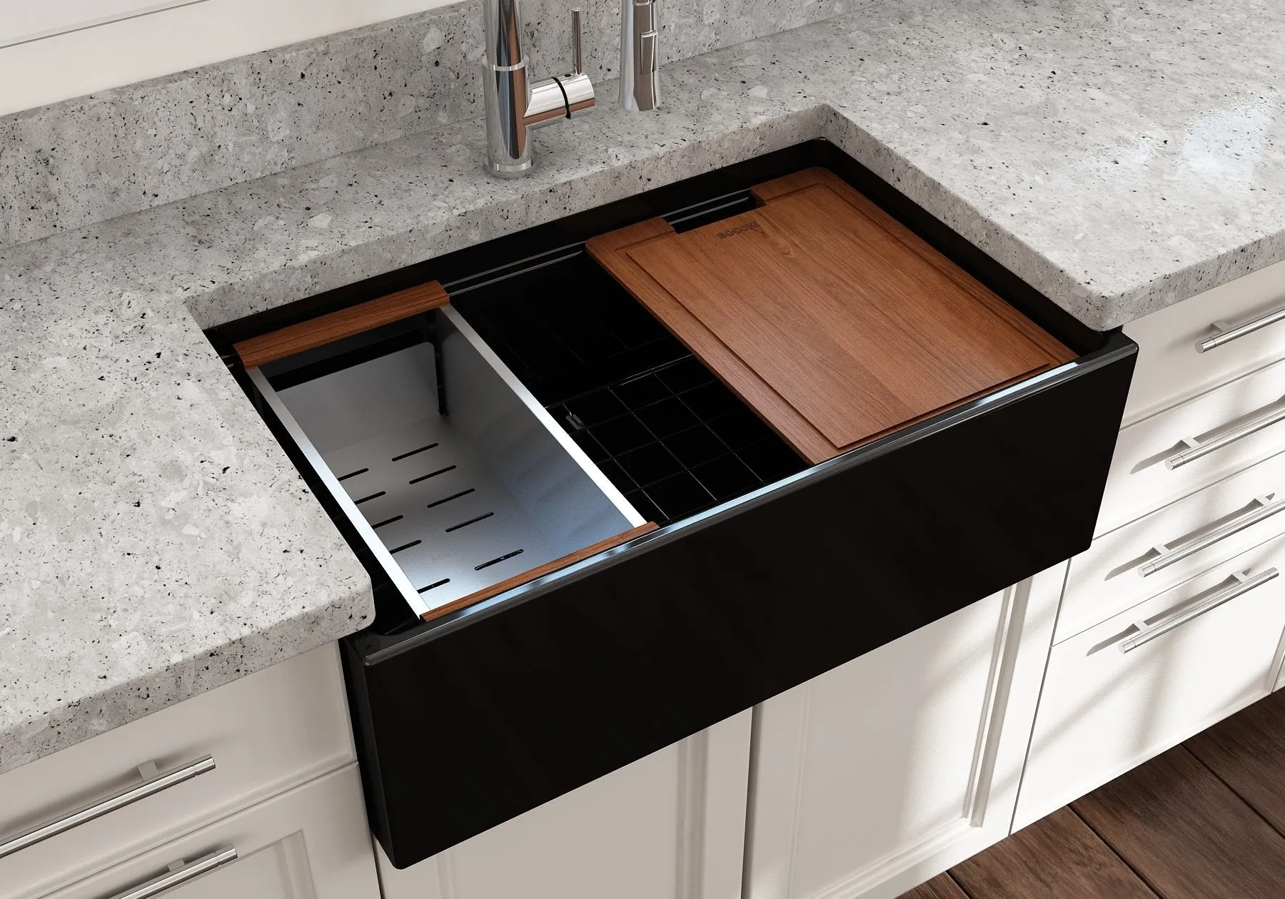 Contempo Step-Rim 30" x 19" x 10" Single-Basin Farmhouse Apron Front Kitchen Sink in Black