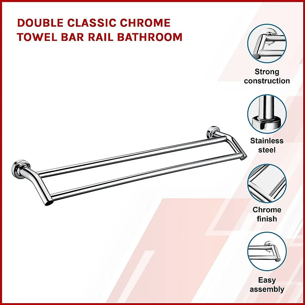Double Chrome Towel Bar, Double Bar Design, 635mm - Della Francesca