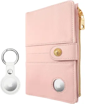 ELZAMA Airtag Passport Holder Women, RFID Blocking Passport Wallet with Air Tag Holder, Zipper Pocket Card Slots Pen Holder & Air Tags Keychain (Airtag Not Included) Pink
