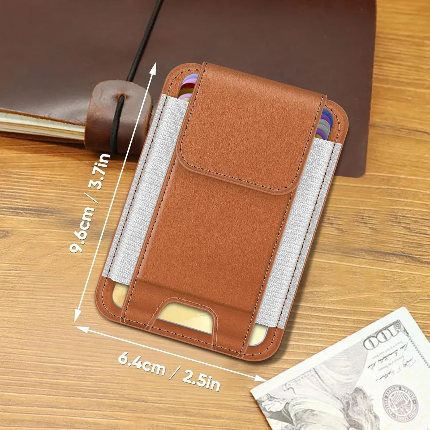 FINPAC MagSafe Wallet, Magnetic Card Wallet Holder for iPhone 16/15/14/13/12 Series, Safe RFID Blocking Slim Leather 6 Card Holder for Women Men, Light Brown