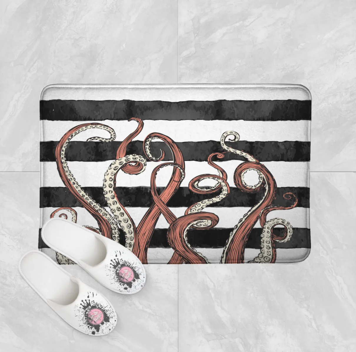 Full Octopus Stripe Shower Curtains and Optional Bath Mats