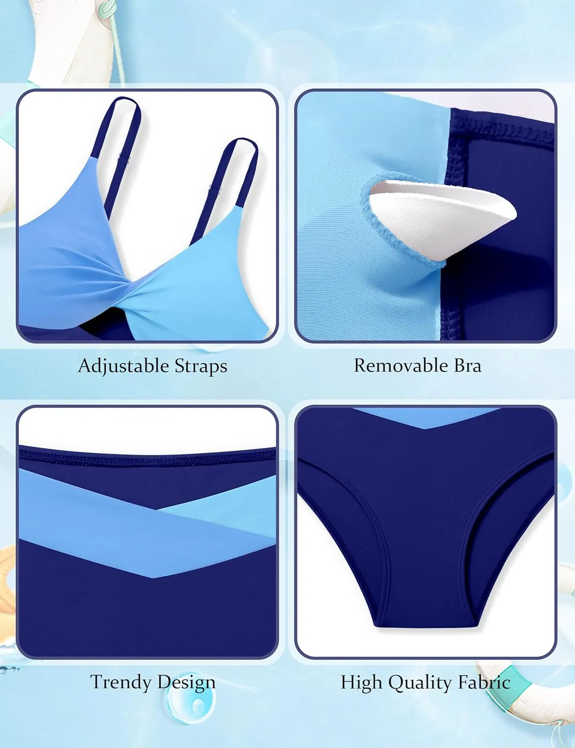 Girls Swimsuit Color Block Girls Bathing Suit Twist Tankini Set Two Piece Girl Swimwear Bikini Set for 9-16 Years