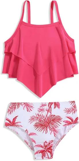 Girls Tankini Swimsuits Two Piece Bathing Suit Ruffle Swimwear Set for Girls 7-16 Years