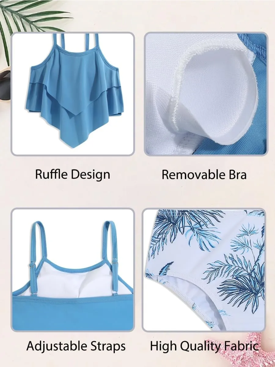 Girls Tankini Swimsuits Two Piece Bathing Suit Ruffle Swimwear Set for Girls 7-16 Years