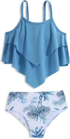 Girls Tankini Swimsuits Two Piece Bathing Suit Ruffle Swimwear Set for Girls 7-16 Years