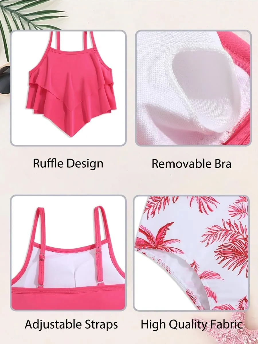Girls Tankini Swimsuits Two Piece Bathing Suit Ruffle Swimwear Set for Girls 7-16 Years