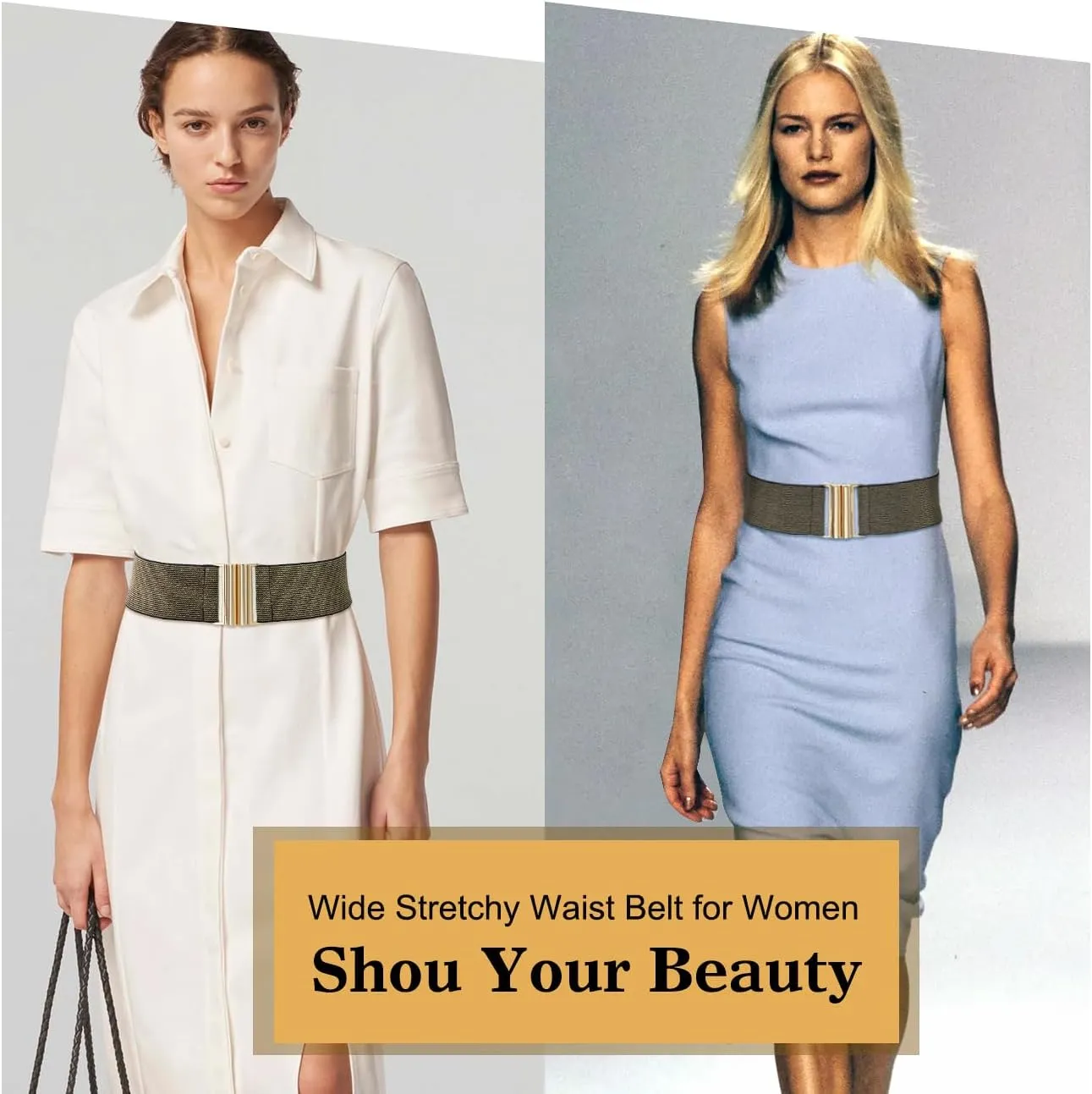 Glamorstar Wide Stretchy Waist Belt for Women Elastic Belt for Dresses