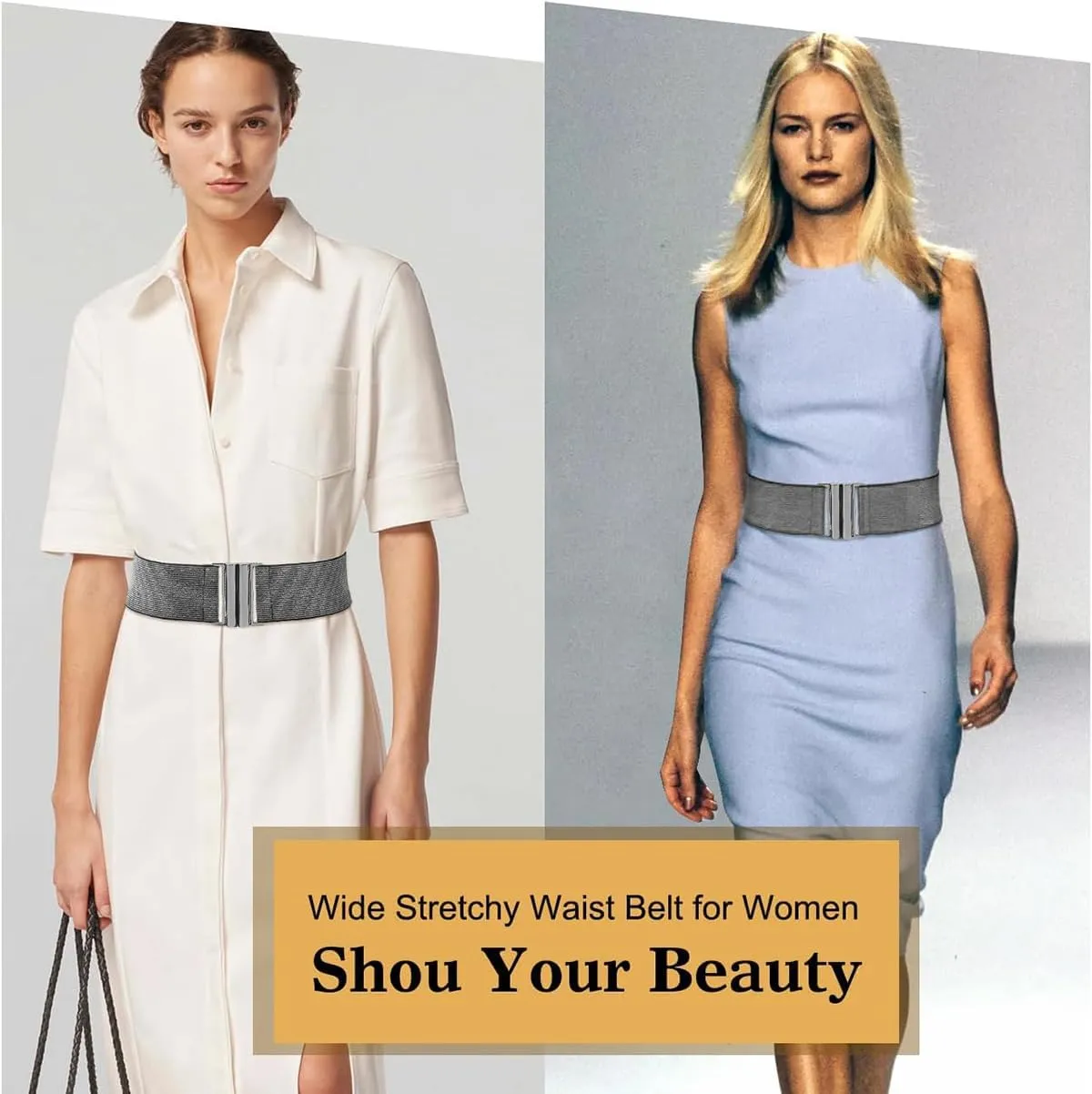 Glamorstar Wide Stretchy Waist Belt for Women Elastic Belt for Dresses