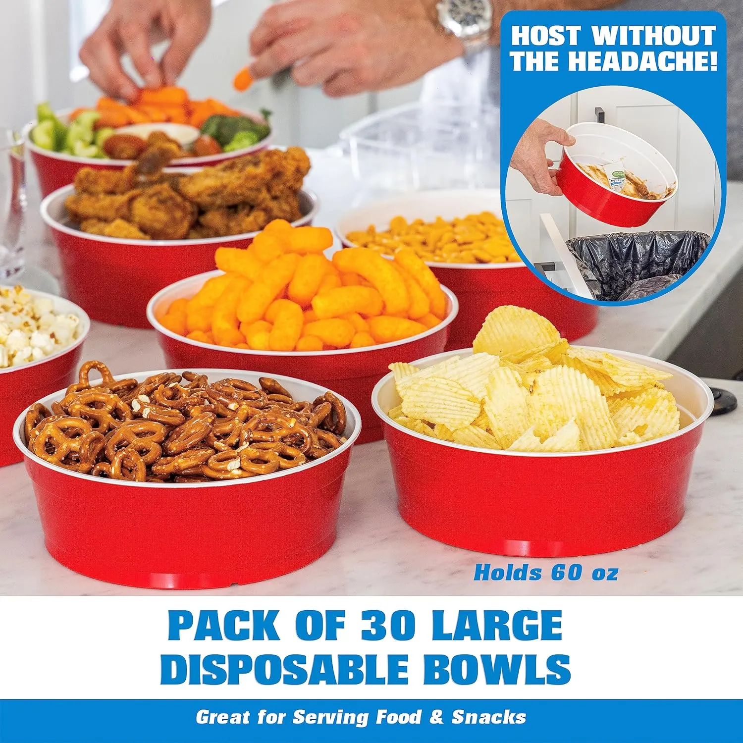 GoBig Red Party Cup Bowls - Large Disposable Plastic Bowls - 22 oz or 60 oz