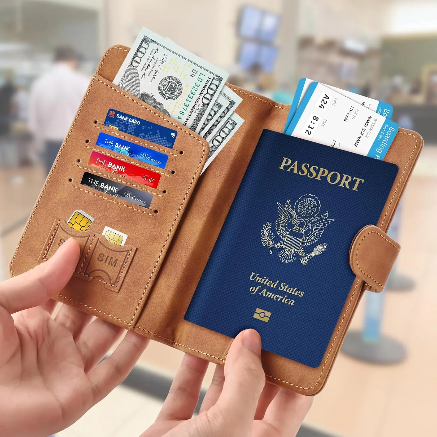 Herain Light Brown Passport Holder for Travel, Passport Wallet Cover Case Women Men Family Cruise Ship Essentials, RFID Passport Book Holders Travel Accessories Vacation Must Haves