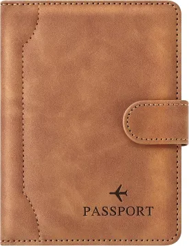 Herain Light Brown Passport Holder for Travel, Passport Wallet Cover Case Women Men Family Cruise Ship Essentials, RFID Passport Book Holders Travel Accessories Vacation Must Haves