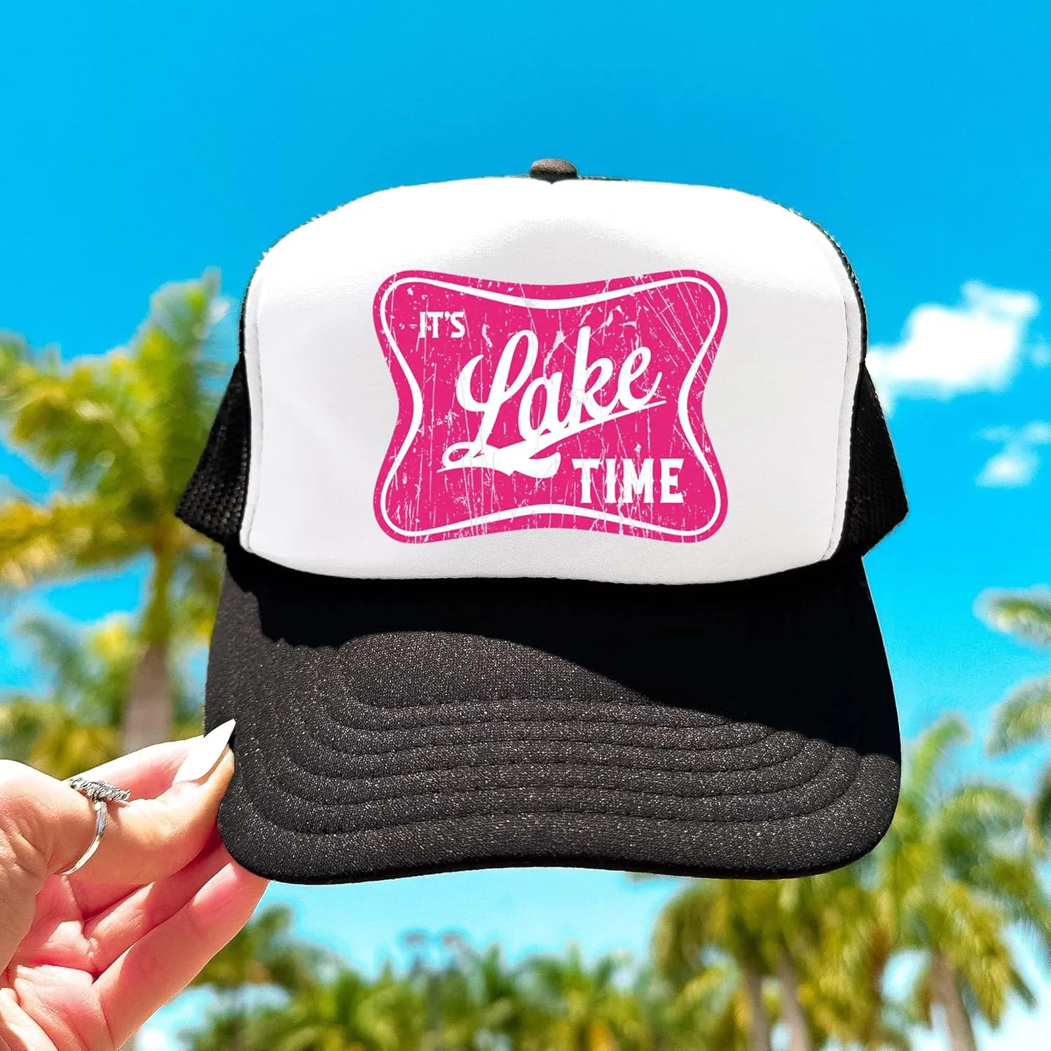 It's Lake Time Summer Classic 5 Panel Foam Front Mesh Snap Back Trucker Hat