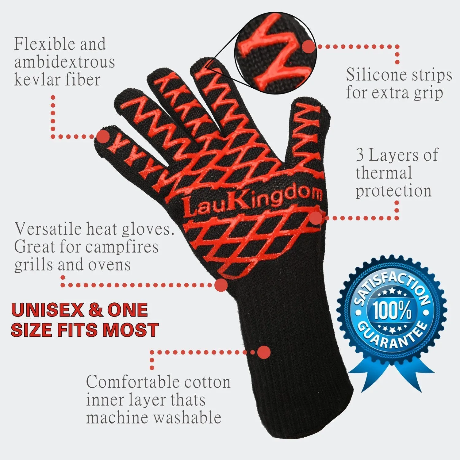 LauKingdom BBQ Grilling Cooking Glove 932&deg;F Extreme Heat Resistant Oven Mitts and BBQ Accessories