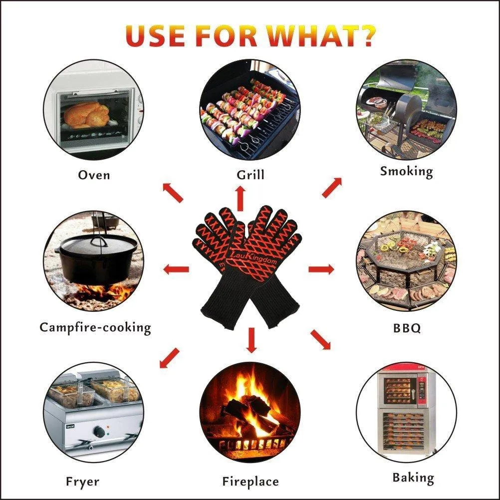 LauKingdom BBQ Grilling Cooking Glove 932&deg;F Extreme Heat Resistant Oven Mitts and BBQ Accessories