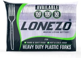 Lonezo [150 Count] Plastic Forks Clear Forks Plastic Disposable Shatter Resistant Disposable Forks Eco Friendly Plastic Forks Heavy Duty Plastic Utensils