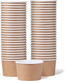 MATICAN Paper Ice Cream Cups - 50-Count 5.5-Oz Disposable Dessert Bowls for Hot or Cold Food, 5.5-Ounce Party Supplies Treat Cups for Sundae, Frozen Yogurt, Soup, Brown