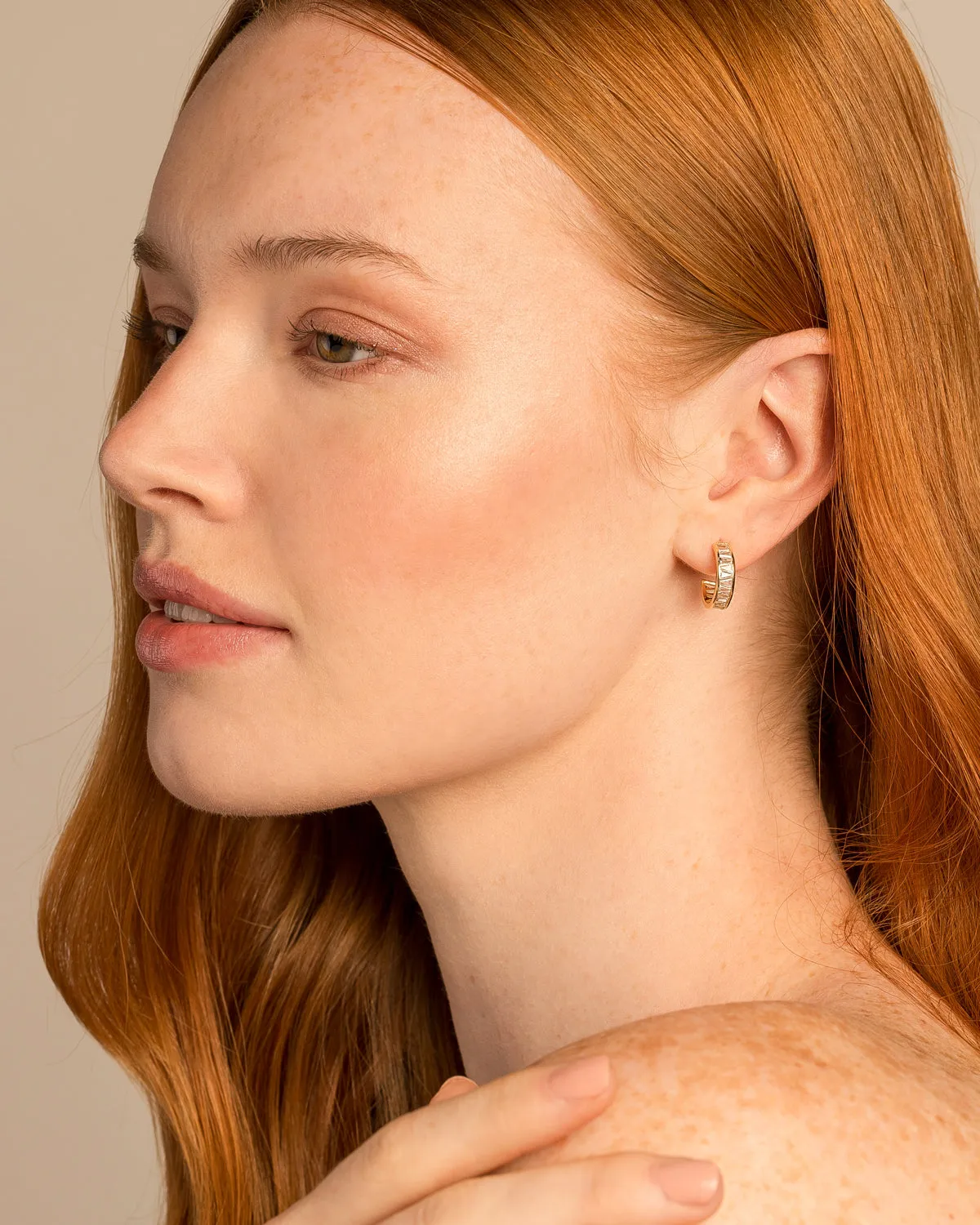 Mom Baguette Mini Hoop Earrings