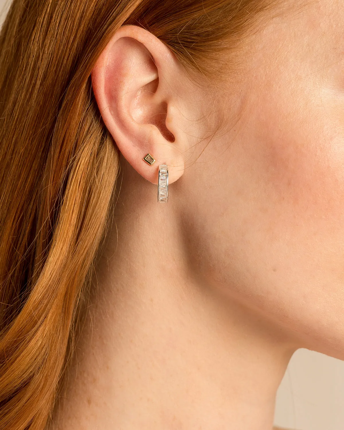 Mom Baguette Mini Hoop Earrings