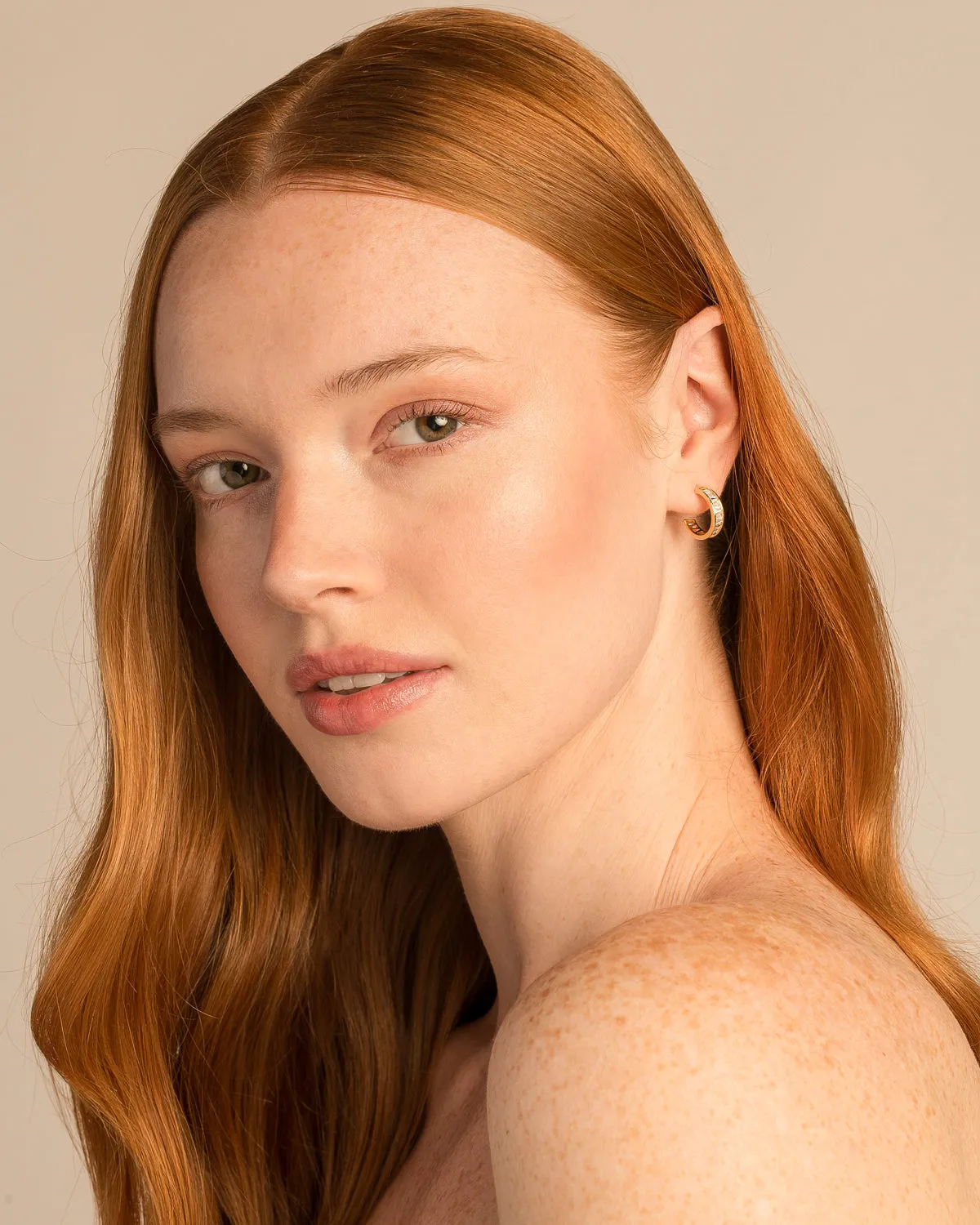 Mom Baguette Mini Hoop Earrings