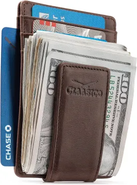 Money Clip Leather Wallet For Men Slim Front Pocket RFID Blocking with Super Strong Magnetic