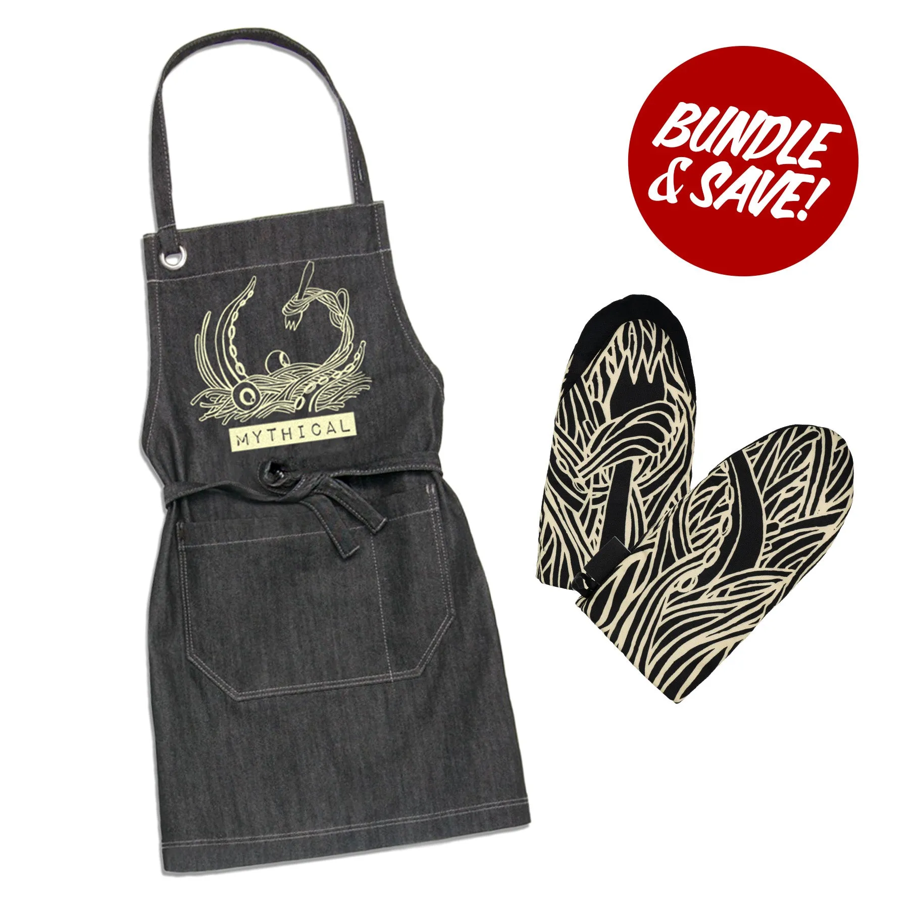 Mythical Kitchen Apron   Oven Mitts Bundle
