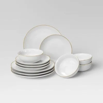 Elegant 12-Piece Christmas Dinnerware Set with Gold Accents by Threshold