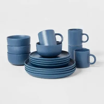 Open Box - 16pc Stoneware Tilley Dinnerware Set Blue - Threshold