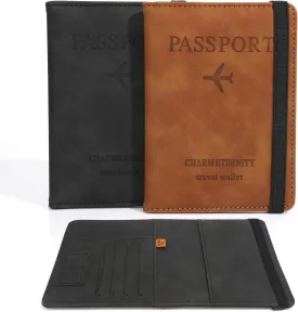 Passport Holder for Travel, 2 Pack Passport Wallet, PU Leather Passport Cover Case, RFID Blocking Passport Book with Card Holder Travel Must Haves Travel Essentials Travel Accessories for Men Women