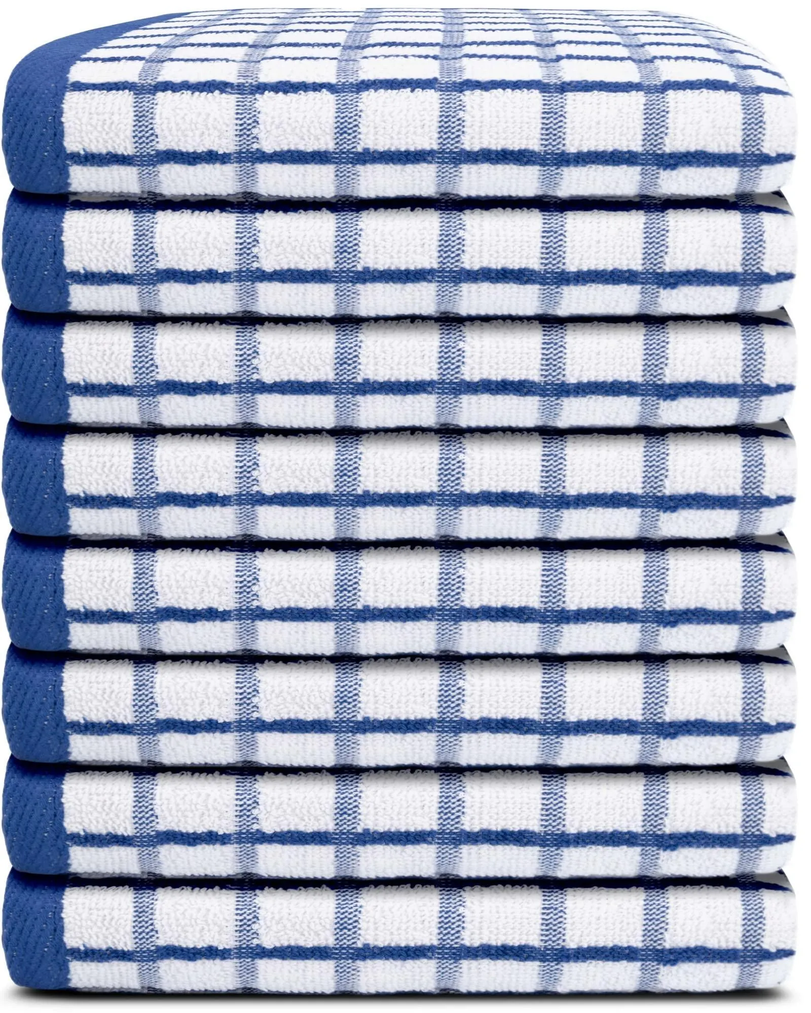 Premium Dish Towels for Kitchen with Hanging Loop 8 Pack Heavy Duty 16x26in Blue
