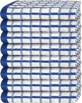 Premium Dish Towels for Kitchen with Hanging Loop 8 Pack Heavy Duty 16x26in Blue