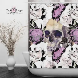 Purple Roses with Peeking Skull Shower Curtains and Optional Bath Mats