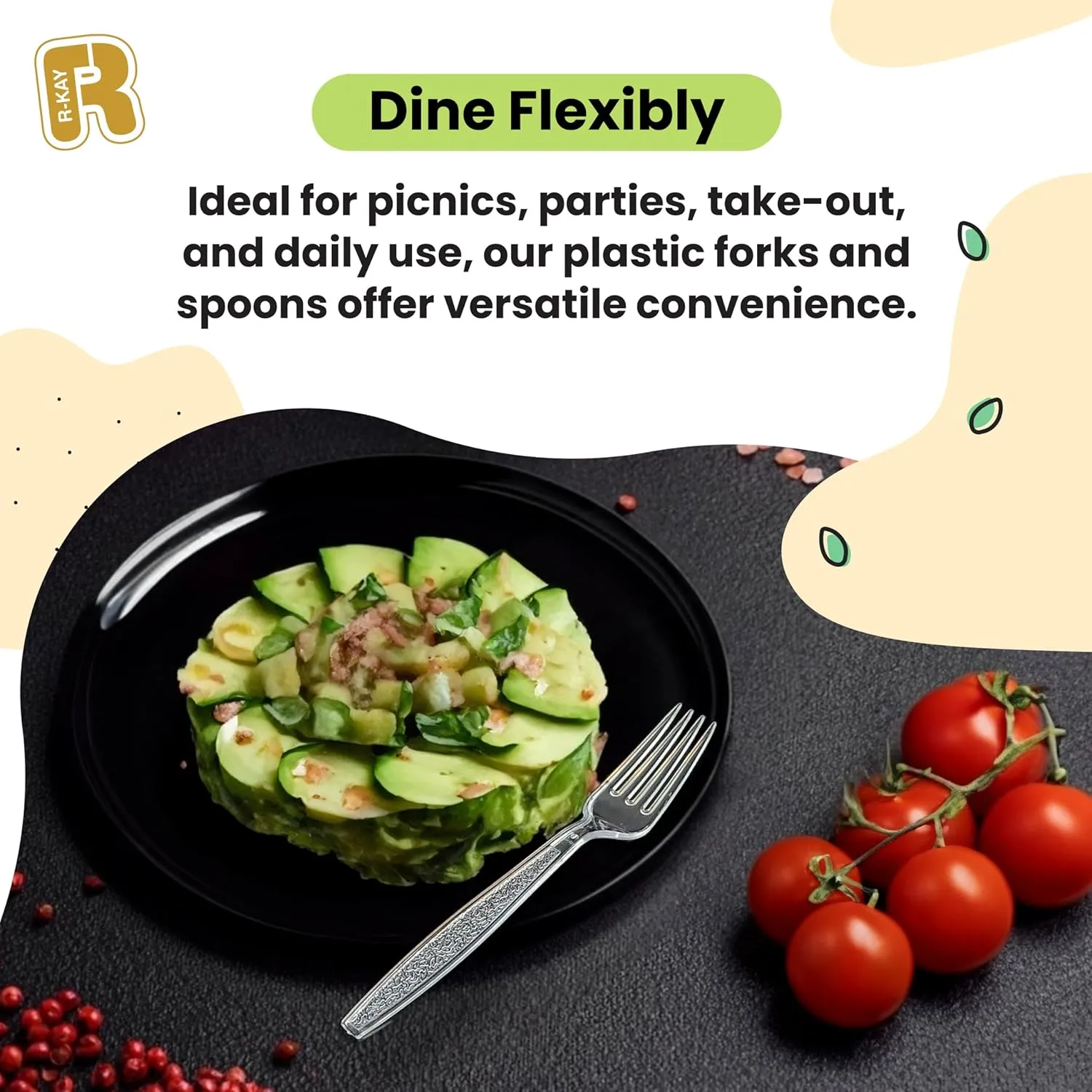 R-kay 200 Count Plastic Silverware Heavy Duty - Clear Plastic Forks And Spoons Set - BPA Free Plastic Utensils Set - Heat Resistance Plastic Cutlery For All Occasions