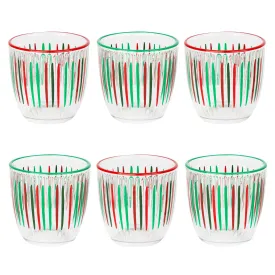 Red & Green Striped Glass Tumblers - 6 Pack
