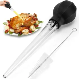SCHVUBENR Large Turkey Baster with Cleaning Brush - Premium Baster Tool for Cooking - Easy to Use and Clean - Powerful Bulb Baster Syringe - Dishwasher Safe - Flavor Meat Poultry, Beef, Chicken(Black)