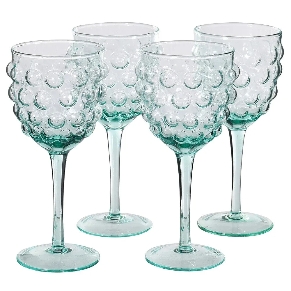 Sea Green Glass Bubble Wine Glass- Set of Four